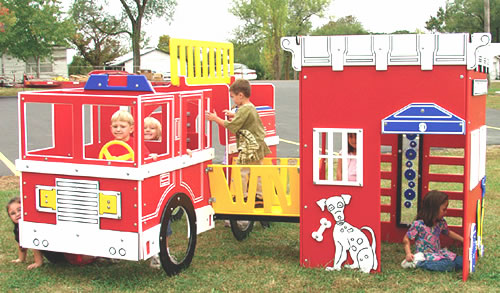 Playground Equipment :: Child Funhouse :: Fire Engine House Combo