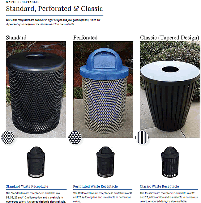 trash cans standard perforated models